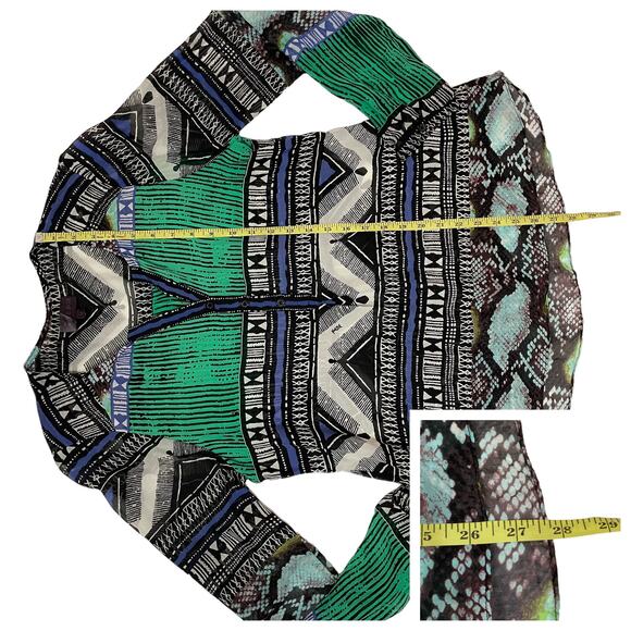 Hale Bob Long Sleeve Pop Over Top - Green Multi - Medium - Picture 3 of 11
